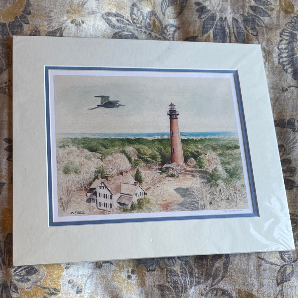 Lighthouse Landscape Art Print with White Frame by Jerry Ellis